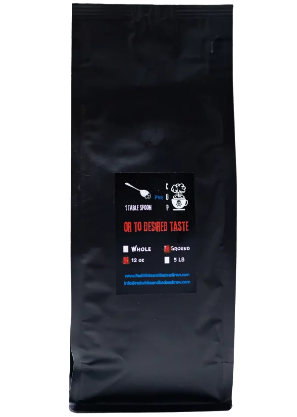 back of red white badass brew coffee bag transpareng bkg
