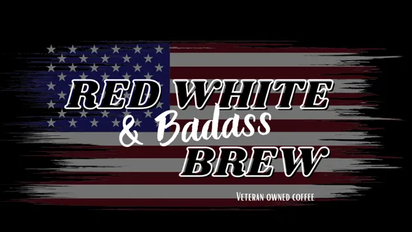 Red White and Badass Brew Brew veteran owned coffee logo wide